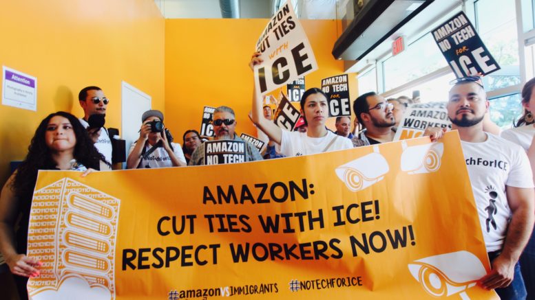 Organizers urge Amazon to cut their ties with ICE. Source: Warehouse Workers Center