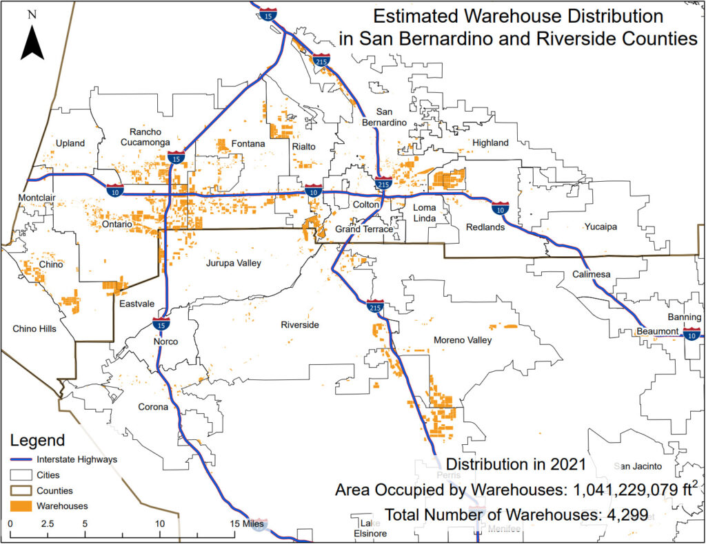 Source: Redford Conservancy at Pitzer College. “We mapped the warehouse takeover of the Inland Empire” - Los Angeles Times. https://www.sbcounty.gov/Uploads/CAO/_NewsClips/Content/NewsClips_5-2-22.pdf 