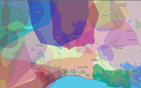  Map of indigenous lands in the Gulf Coast region. (Map Credit: Native-land.ca; see site for more info and how to support.)